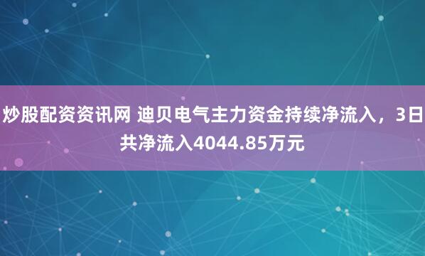 炒股配资资讯网 迪贝电气主力资金持续净流入，3日共净流入4044.85万元