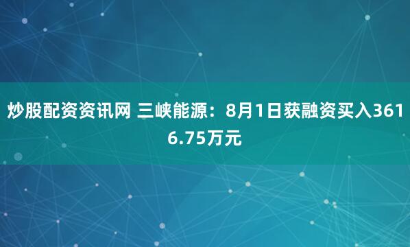 炒股配资资讯网 三峡能源：8月1日获融资买入3616.75万元