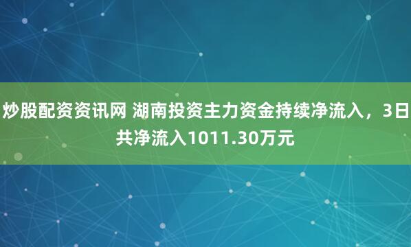 炒股配资资讯网 湖南投资主力资金持续净流入，3日共净流入1011.30万元